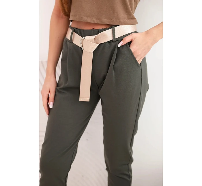 Kalhoty Punto s páskem khaki Kalhoty Punto s páskem khaki