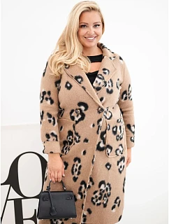 Dámský elegantní kabát Plus Size s klopami v model 22363414 camelový - K-Fashion
