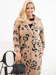 Dámský elegantní kabát Plus Size s klopami v model 22363414 camelový - K-Fashion