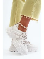 Dámské tenisky na masivní podrážce s ozdobným šněrováním Bílé Relissa Dámské tenisky na masivní podrážce s ozdobným šněrováním Bílé Relissa