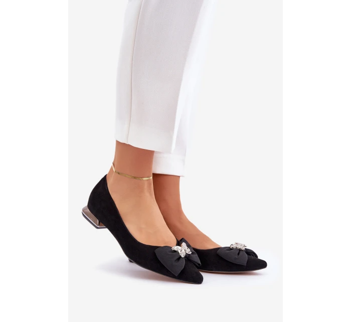 Elegantní Semišové Baleríny Dámské S Mašlí Laura Messi 2893 Černé