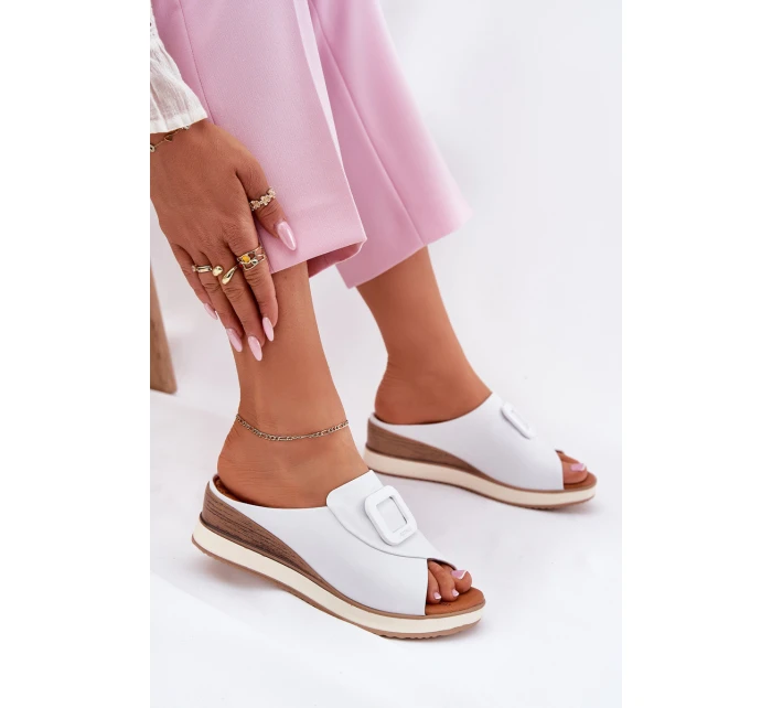 Dámské kožené pantofle na klínu Artiker 56C2149 oranžové