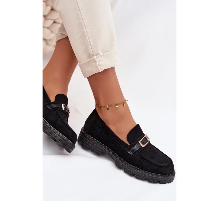 Dámské mokasíny se zlatým přezkou Černé Mirelva