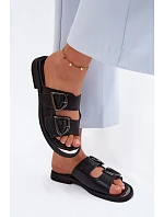 Kožené dámské pantofle s přezkami Vinceza 62304 Černé