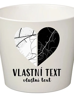 Bílý keramický květináč - dvě mapy jako srdce - velký