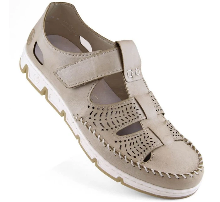 Rieker W RKR651 béžové kožené polobotky s háčkem a smyčkou