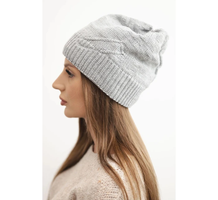 Dámská zimní čepice s vlnou a žebrovaným pletením K471 šedá