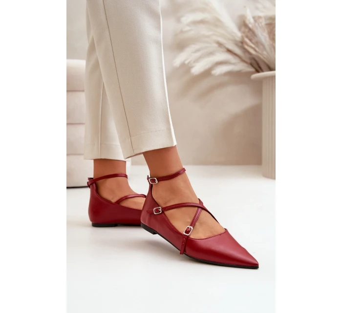 Dámské baleríny se  a pásky bordové model 21670189 - Boto