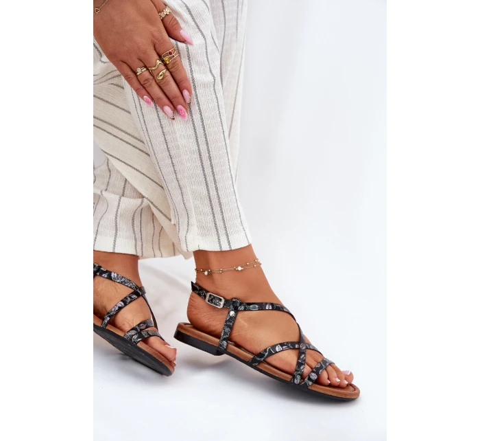 Ploché Kožené Sandály Dámské model 21697448 Černé - Maciejka