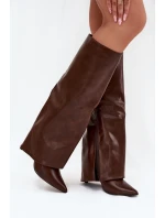 Zateplené Kozačky Na Jehlovém Podpatku S Svrškem Čokoládové model 21704865 - Boto