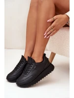 Dámské Kožené Tenisky Na Platformě Big Star OO274573 Hi-Poly System Černé Dámské Kožené Tenisky Na Platformě Big Star OO274573 Hi-Poly System Černé