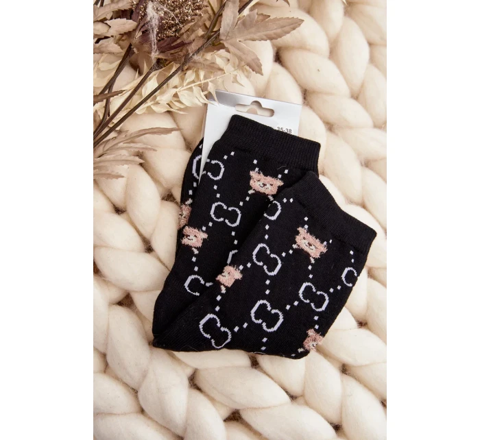 Teplé Bavlněné Ponožky S Medvídky, Černá Teplé Bavlněné Ponožky S Medvídky, Černá