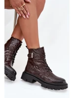 Dámské kožené botky Artiker – hnědé, s efektem mačkání a s přezkou Dámské kožené botky Artiker – hnědé, s efektem mačkání a s přezkou