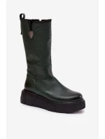 Dámské kožené kozačky se zateplením Zazoo – olivkové Dámské kožené kozačky se zateplením Zazoo – olivkové