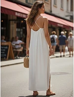 Dámské letní maxi šaty z viskózy, bílé, FashionStreet EY2664 Dámské letní maxi šaty z viskózy, bílé, FashionStreet EY2664