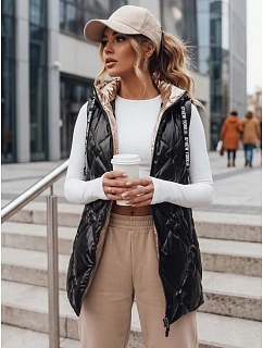 Dlouhá dámská prošívaná vesta s kapucí, černá, FashionStreet TY5904