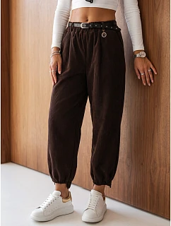 Dámské bavlněné kordurové kalhoty s opaskem, čokoládová barva, FashionStreet UY3168
