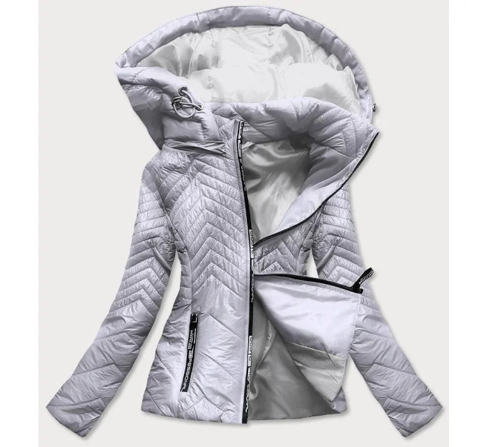 Krátká šedá prošívaná dámská bunda s kapucí model 14764916 - S'WEST
