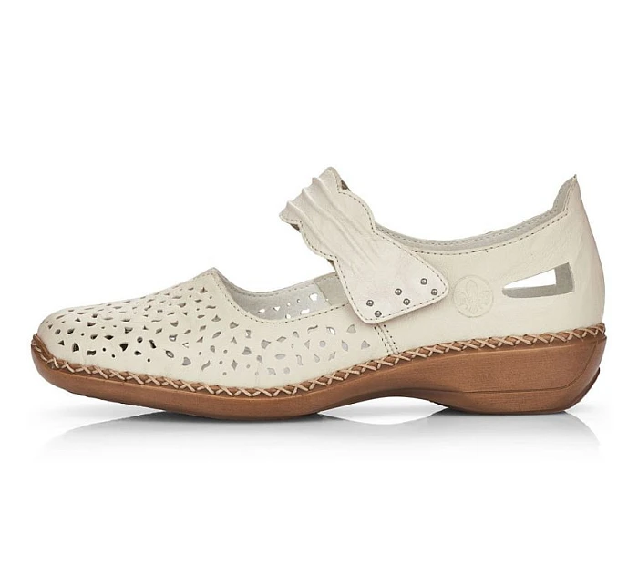 Dámská kožená prolamovaná obuv na suchý zip béžové barvy Rieker 41399-14