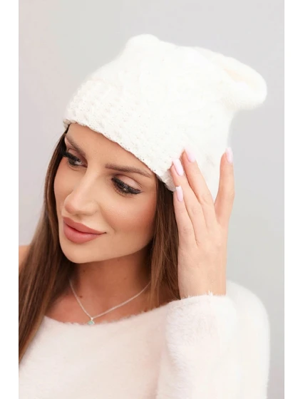 Dámská zimní čepice z vlny s ozdobným  ecru model 21866360 - K-Fashion