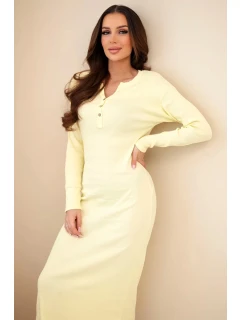 Dámská bavlněná šaty s dlouhým rukávem a výstřihem na knoflíky žlutá