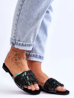 Dámské pantofle s módními ozdobami S.Barski KV-576-4 Černá