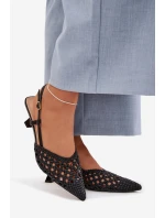 Dámské Plecione Sandály na Podpatku Černé Selinae