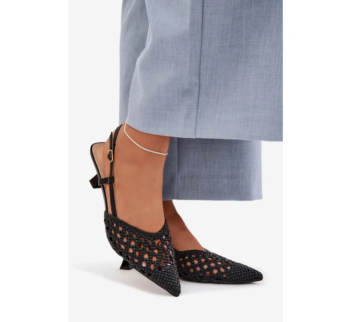 Dámské Plecione Sandály na Podpatku Černé Selinae