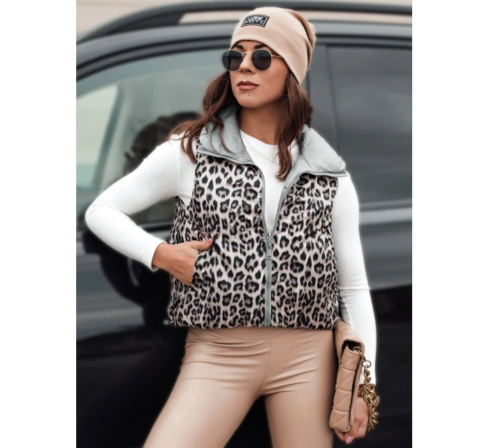 Dámská přechodná krátká prošívaná dvoucestná stříbrná vesta LEOVELLA FashionStreet TY5497