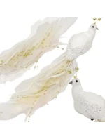 OZDOBNÝ PTÁČEK NA KLIPU 38CM BÍLÝ A ZLATÝ