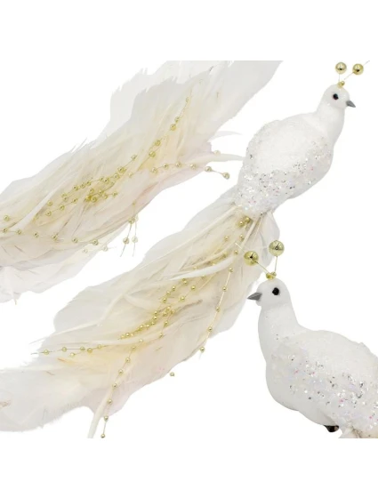 OZDOBNÝ PTÁČEK NA KLIPU 38CM BÍLÝ A ZLATÝ
