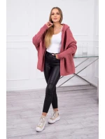 Svetr s kapucí a netopýřími rukávy tmavě růžový