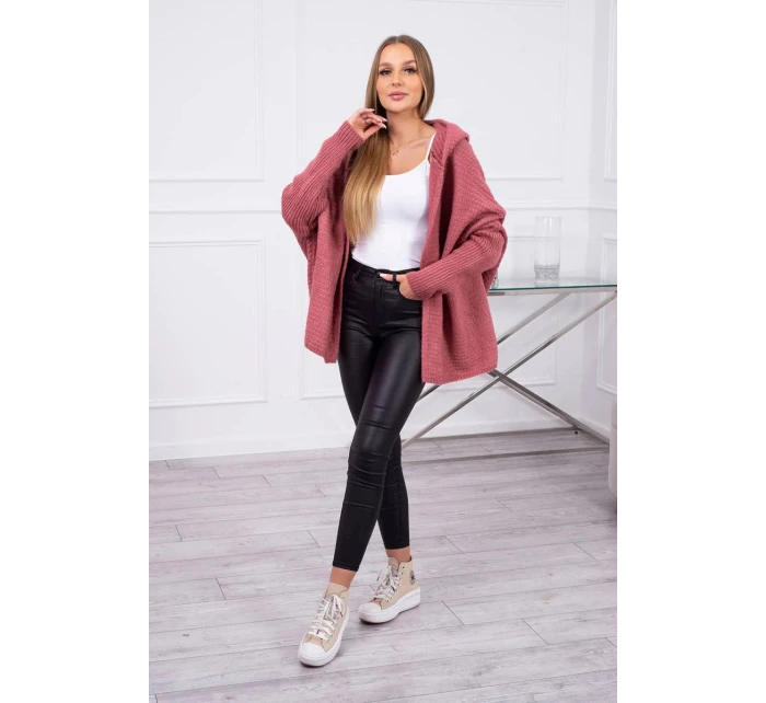 Svetr s kapucí a netopýřími rukávy tmavě růžový