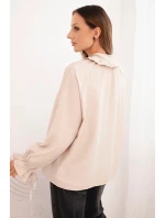 Dámská blůza z viskózy s výstřihem do V a zavazováním u rukávů béžová