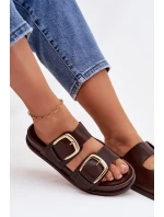 Dámské ekologické kožené pantofle se zlatými sponami Čokoládové model 21960841 - Boto