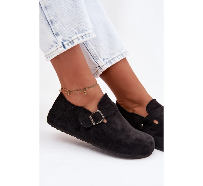 Dámské semišové ekologické polobotky s přezkou Černé model 22038399 - Boto