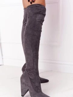 Semišové Kozačky Na Vysokém Podpatku Lu Boo šedé