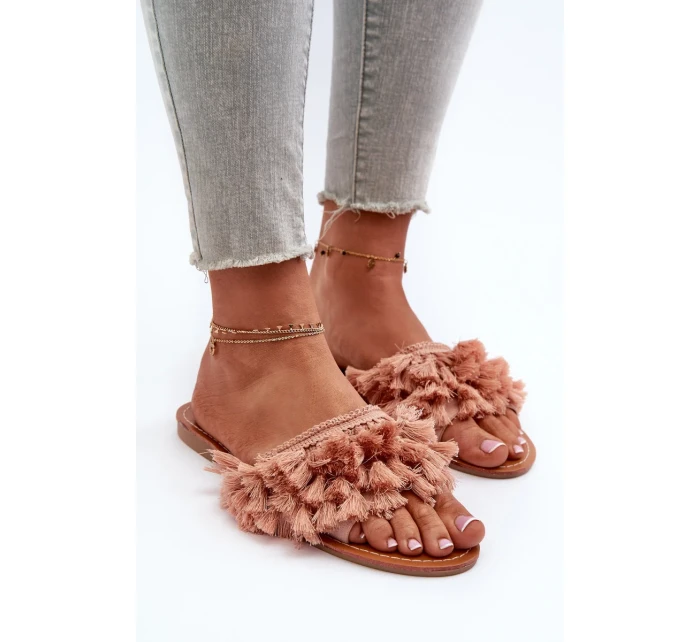 Dámské ploché pantofle s třásněmi, špinavě růžová Rialle