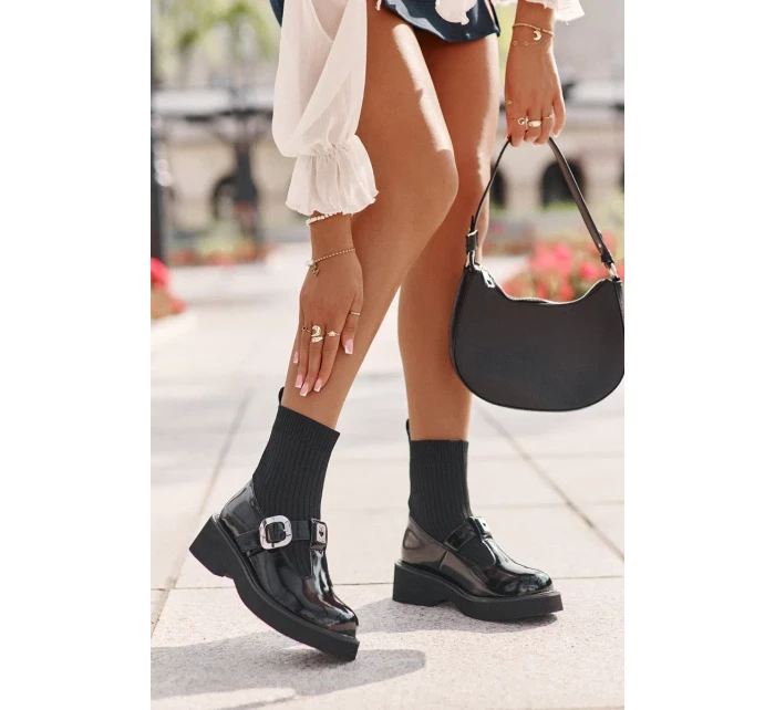 Lakované Kotníkové Boty Se Ponožkou A Přezkou Nazouvací Černé Lakované Kotníkové Boty Se Ponožkou A Přezkou Nazouvací Černé