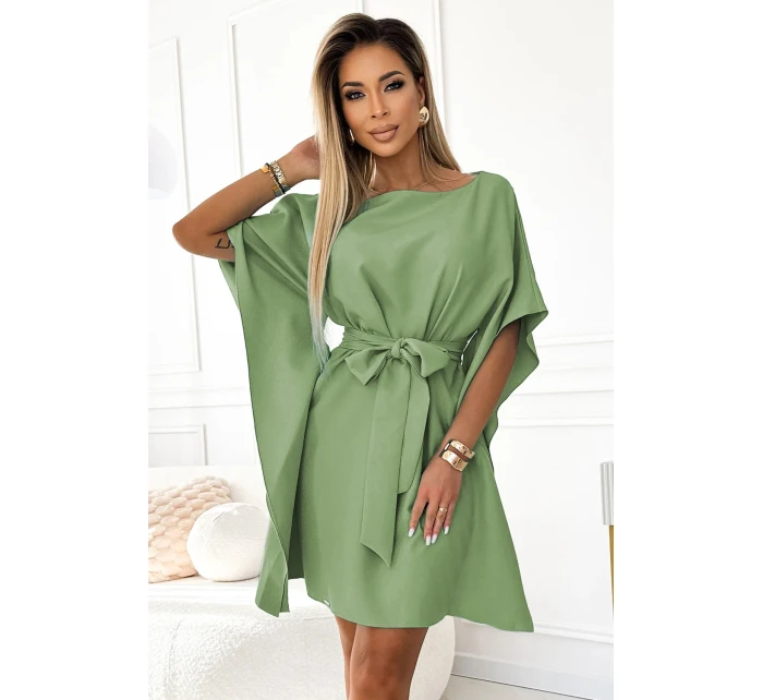 Dámské šaty se zavazováním v pase SOFIA 287-27 Olivová - Numoco