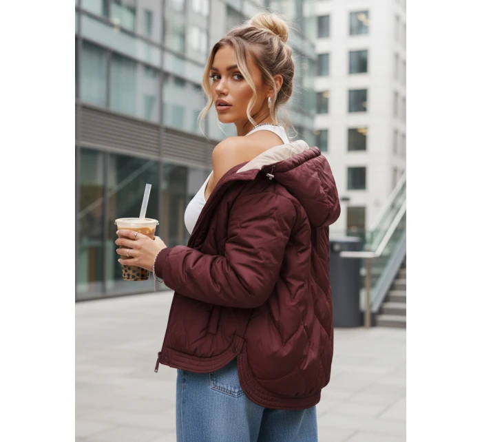 Dámská přechodná prošívaná bunda s kapucí FashionStreet bordó TY5615