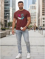 Pánské bavlněné streetwearové tričko vínové FashionStreet NX5100R
