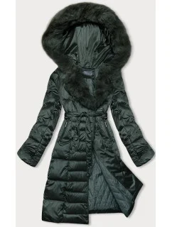 Tmavě zelená dámská zimní bunda s páskem model 21246898 - S'WEST