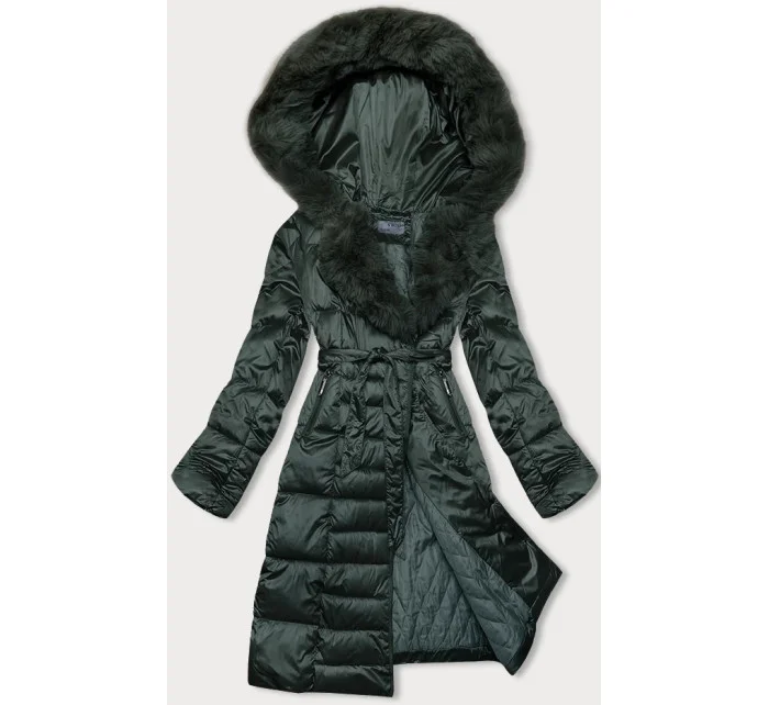 Tmavě zelená dámská zimní bunda s páskem model 21246898 - S'WEST