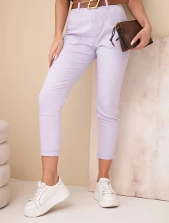 Dámské jarní kalhoty s vysokým pasem a pásem fialové model 21951862 - K-Fashion