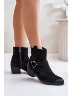 Semišové zateplené boty na podpatku černé model 21673748 - Zazoo