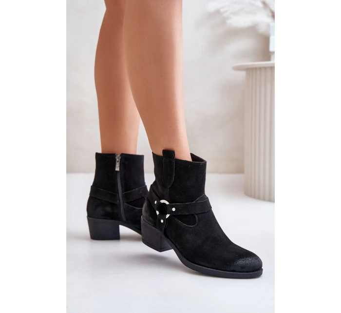 Semišové zateplené boty na podpatku černé model 21673748 - Zazoo