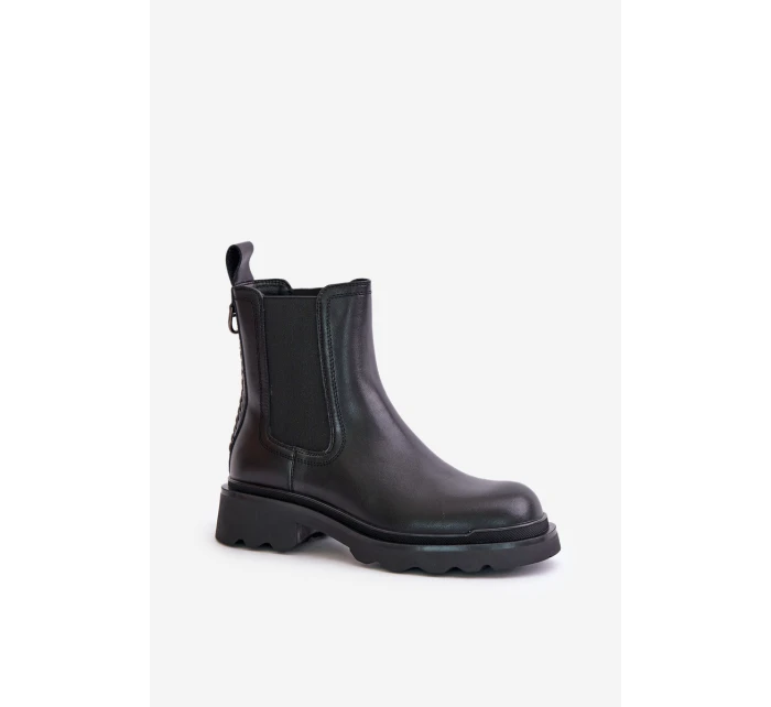 Kožené Botky Chelsea S Dekorativním Řetězem Zateplené D&A JC42-86 Černé Kožené Botky Chelsea S Dekorativním Řetězem Zateplené D&A JC42-86 Černé