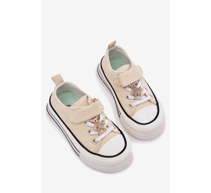 Dívčí Tenisky Se Zlatou Nášivkou Medvěd Béžové Solena Dívčí Tenisky Se Zlatou Nášivkou Medvěd Béžové Solena