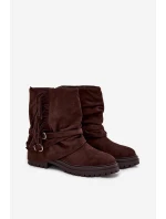 Zateplené dámské kotníkové boty s třásněmi a na ploché podrážce čokoládové model 21709285 - Boto Zateplené dámské kotníkové boty s třásněmi a na ploché podrážce čokoládové model 21709285 - Boto
